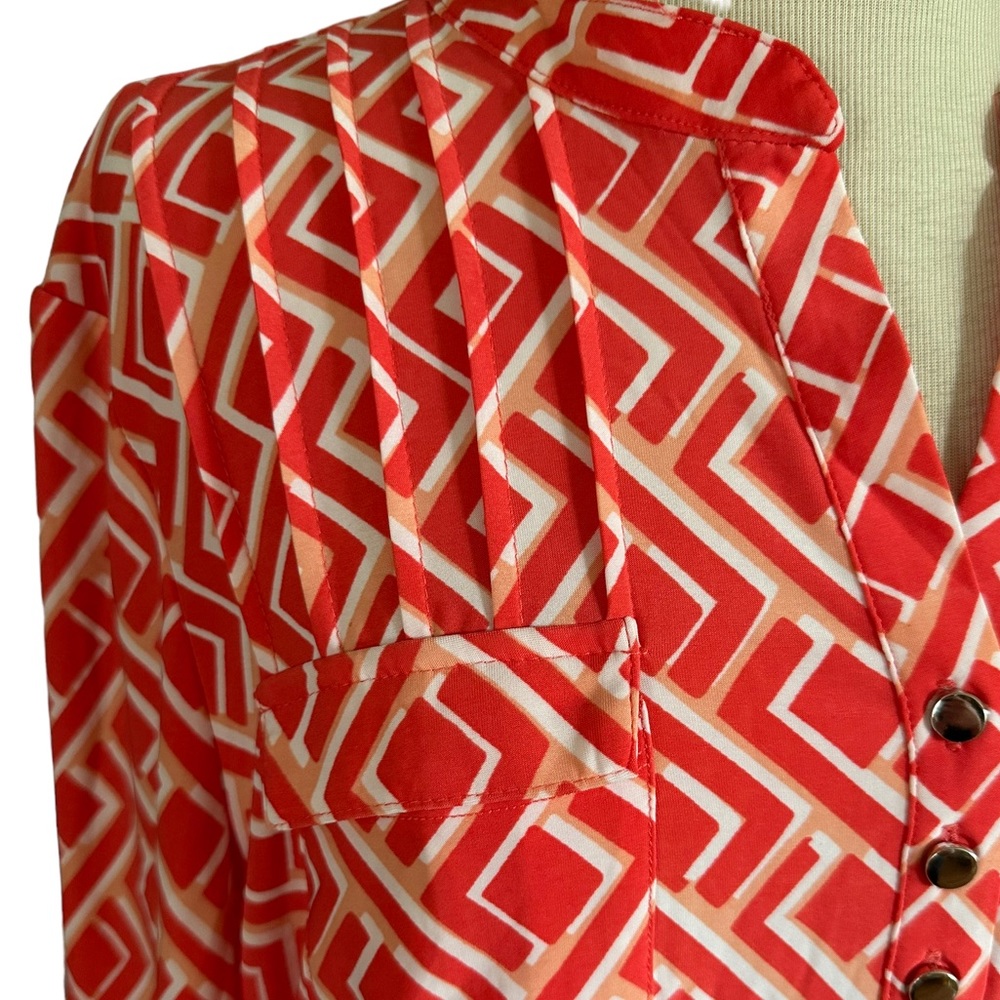 COCOMO XL Coral orange white 3/4 sleeve women’s Pintuck Blouse top shirt - Picture 4 of 15